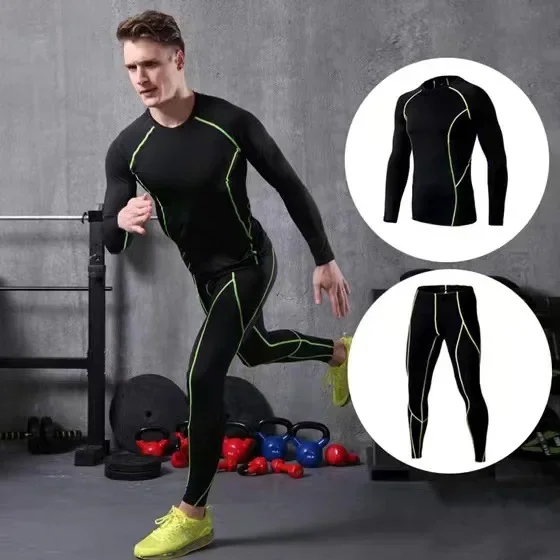 Мужской костюм для фитнеса боди быстросохнущая одежда с длинными рукавами бега
