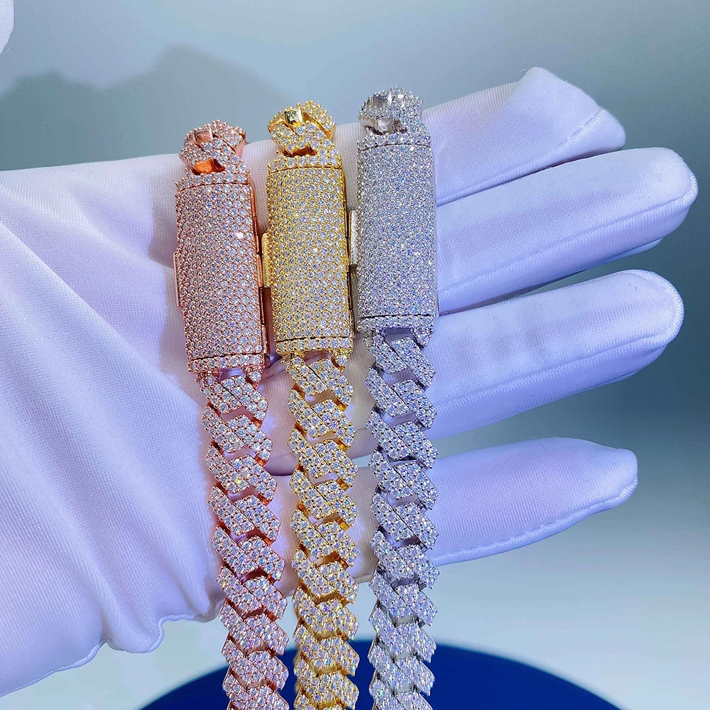 10mm Square Moissanite Cuban Link Chain Bracelets For Men S925 Silver Real Diamond Hand Chain Women High-End Jewelry Pass Tester