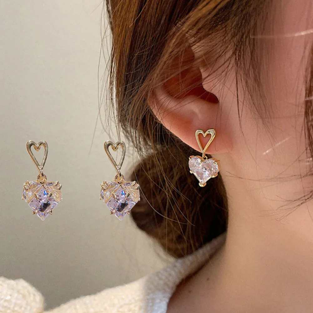 

Trendy Gold Crystal Heartearrings Women Accessories Korean Fashion Jewelry Crystal Earing Silver Needle Shiny Zircon Ins Gift