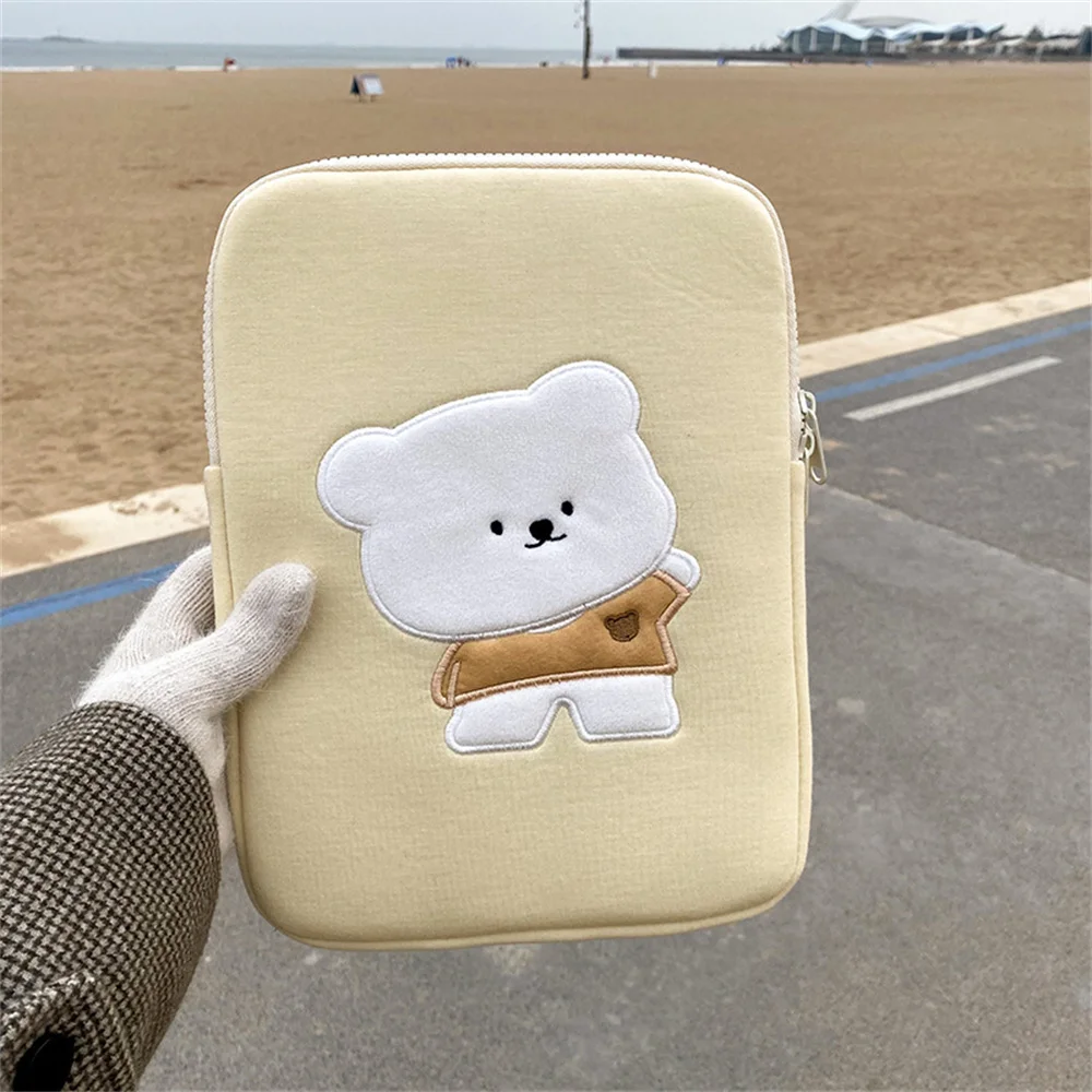 

Japanese and Korean cartoon cute bear embroidery 11/13/15 inch ipad cover ins portable bear tablet computer liner bag