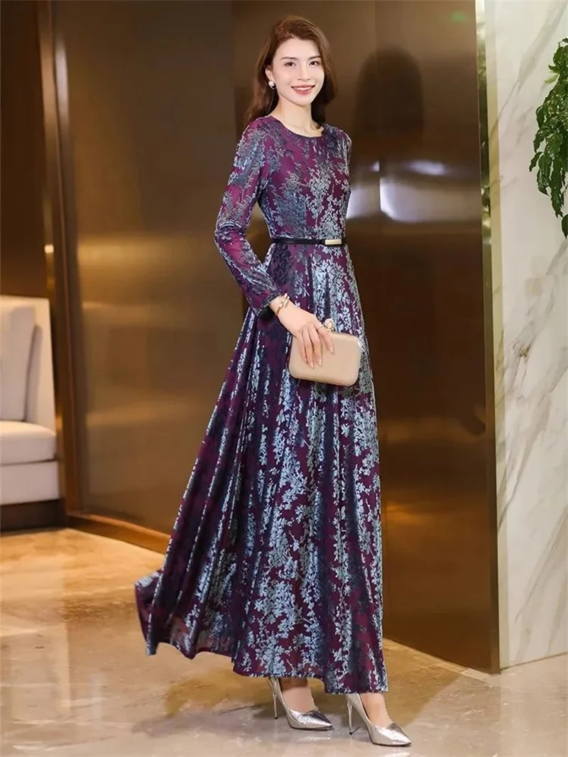 Осеннее новое женское золотистое бархатное платье с длинными рукавами модное