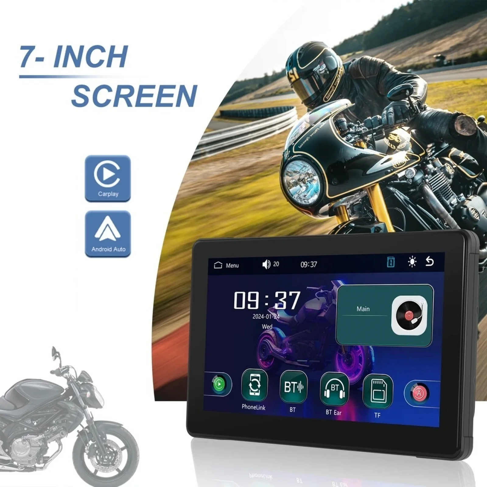 7-дюймовый уличный мотоциклетный GPS навигатор 1000nit экран IP67 Водонепроницаемый