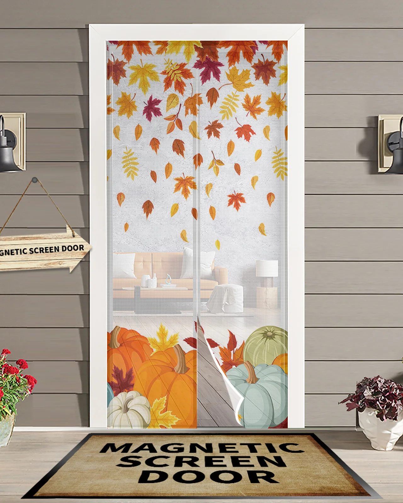 

Thanksgiving Fall Pumpkin Maple Leaf Modern Magnetic Mosquito Door Curtain Anti Mosquito Insect Fly Bug Bedroom Door Curtain