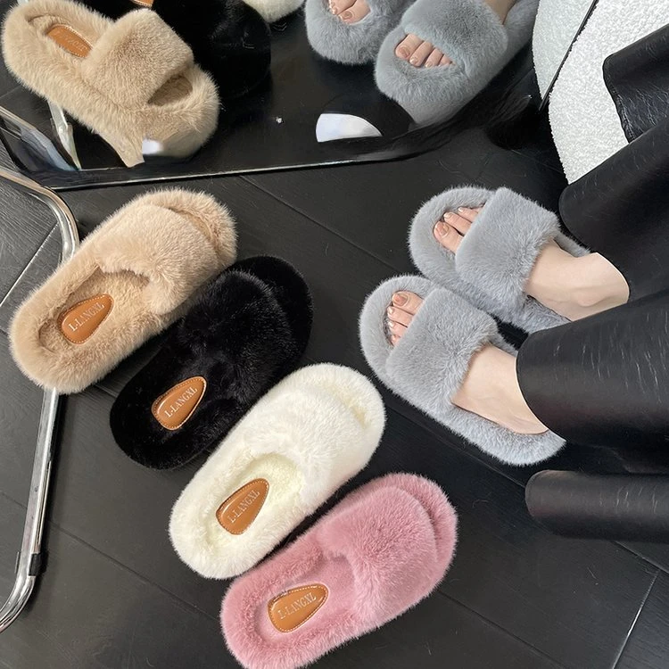 

2023 новые модные тапочки, повседневные туфли на плоской подошве, женские мюли на плоской подошве, роскошные плюшевые мягкие массажные высокие