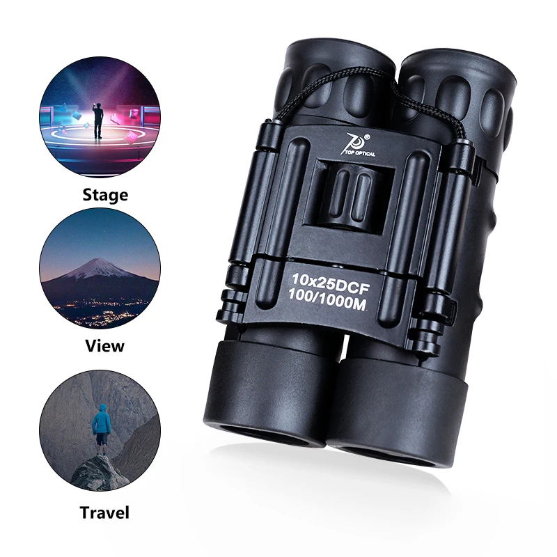

TOPOPTICAL Professional Compact 10x25 Binoculars Portable Hunting Telescope Long Range for Birding Watching Fishing Camping