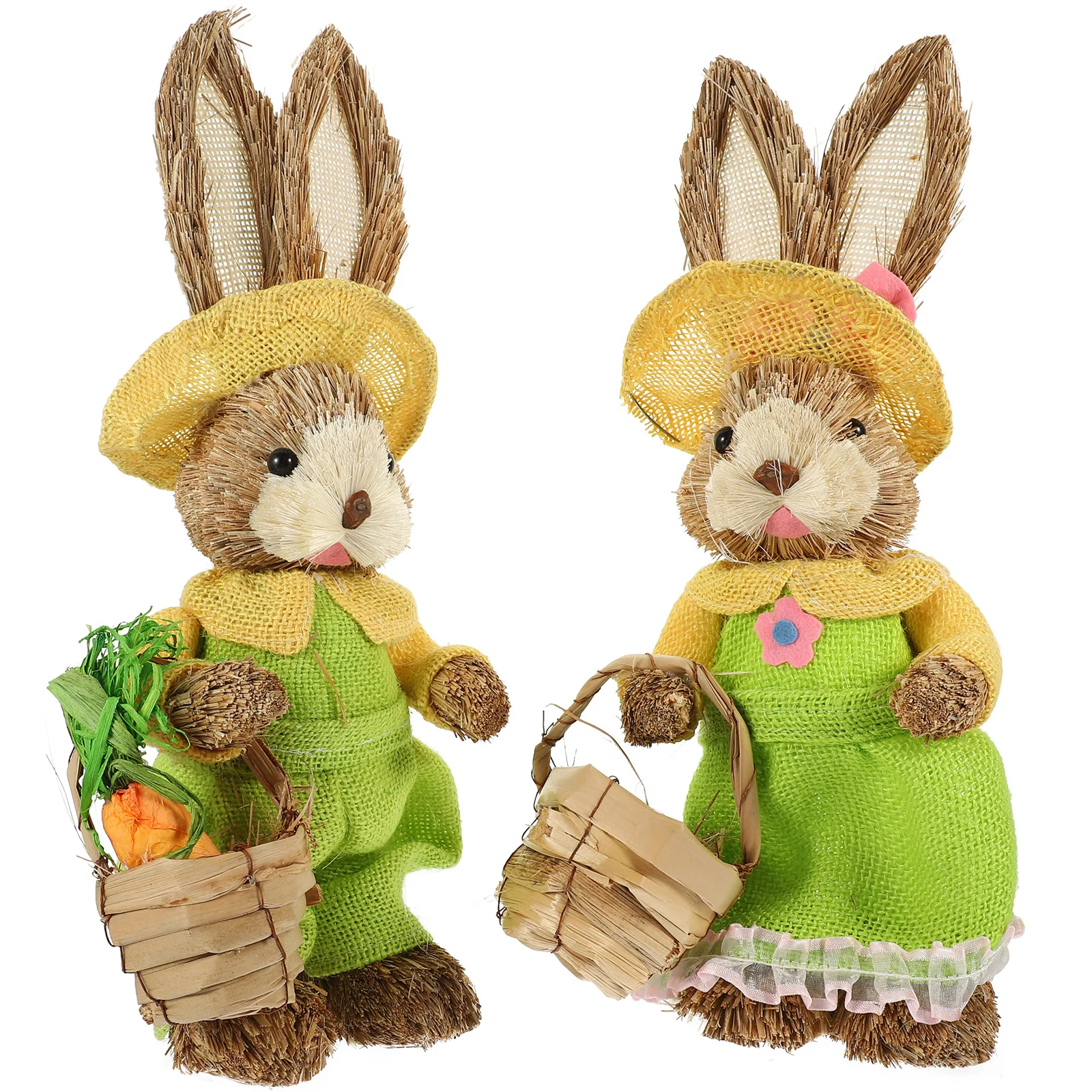 

2 Pcs Handmade Straw Rabbit Small Adorn Cartoon Figurines Basket Woven Desktop Decoration Ornaments Spring Statuette