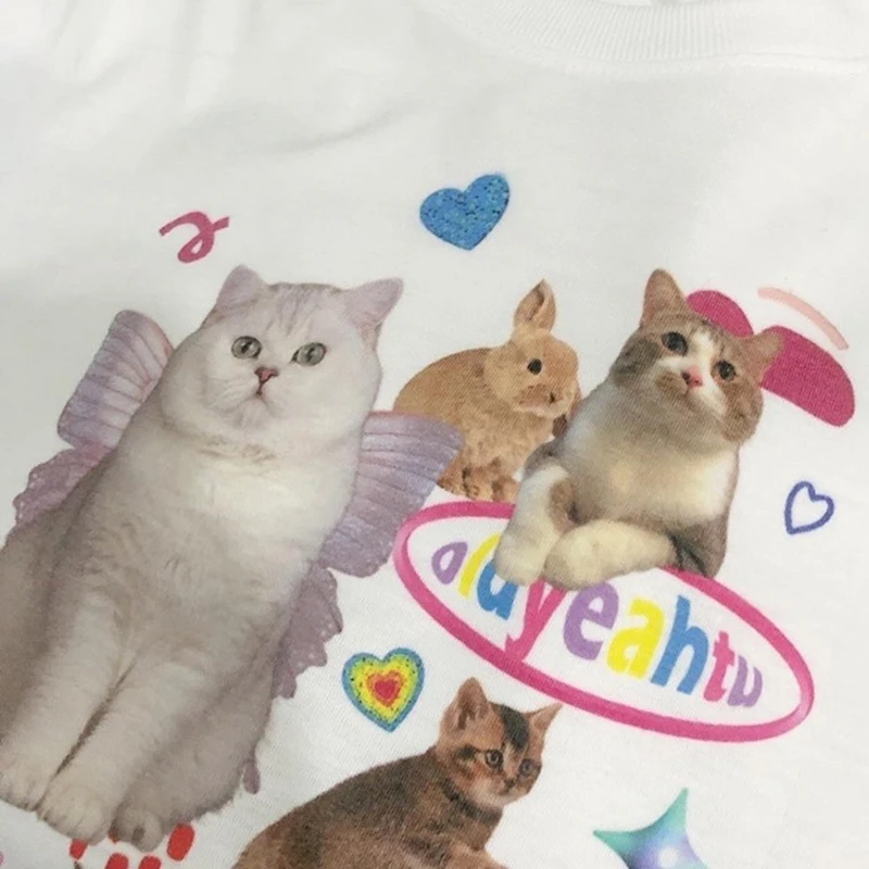 Японский y2k Kawaii Cat Print короткий рукав Tee Women Grunge кроп-топы Fairycore Graphic футболка E-girl 2000s корейская мода (art.: 3920c159e331e) - 3920c159e331e