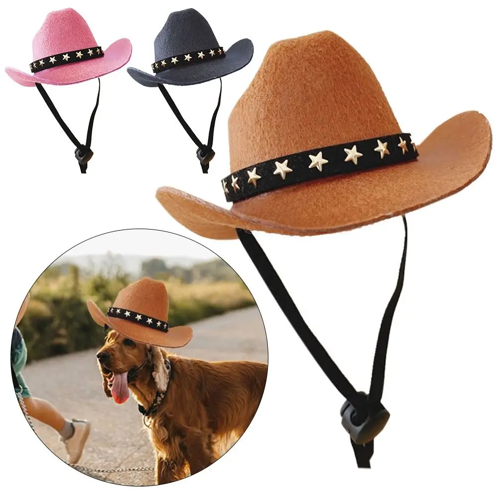 

Non-woven Fabric Stylish Pets Star Cowboy Hat Soft Comfortable Adjustable Straps Caps Street Parties Photo Props For Cats Dogs
