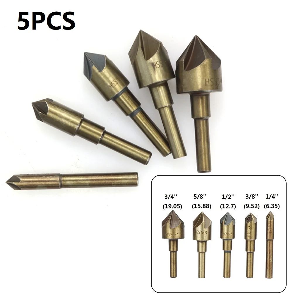 

5PCS Countersink Drill Bit HSS 82 Degree 5 Flute 6mm Round Shank Mill Cutter Bit For Cut Soft Metal Wood Rubber Plastic