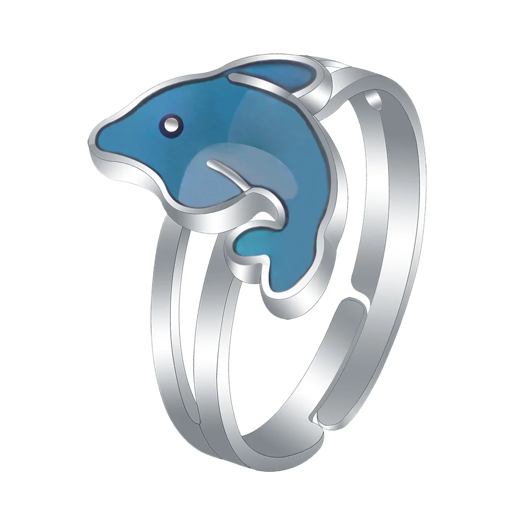 

Dolphin Ring Finger Couple Mood Rings Couples Thermochromic Open Hand Cute Cartoon