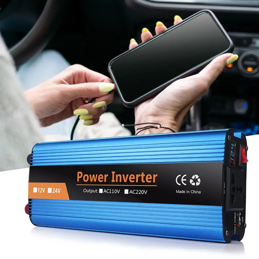 

Car Power Inverter 2400W DC12V/24V To 220V LED Display Sockets Power Inverter With QC 3.0 USB Charger Fast Charging Adapter