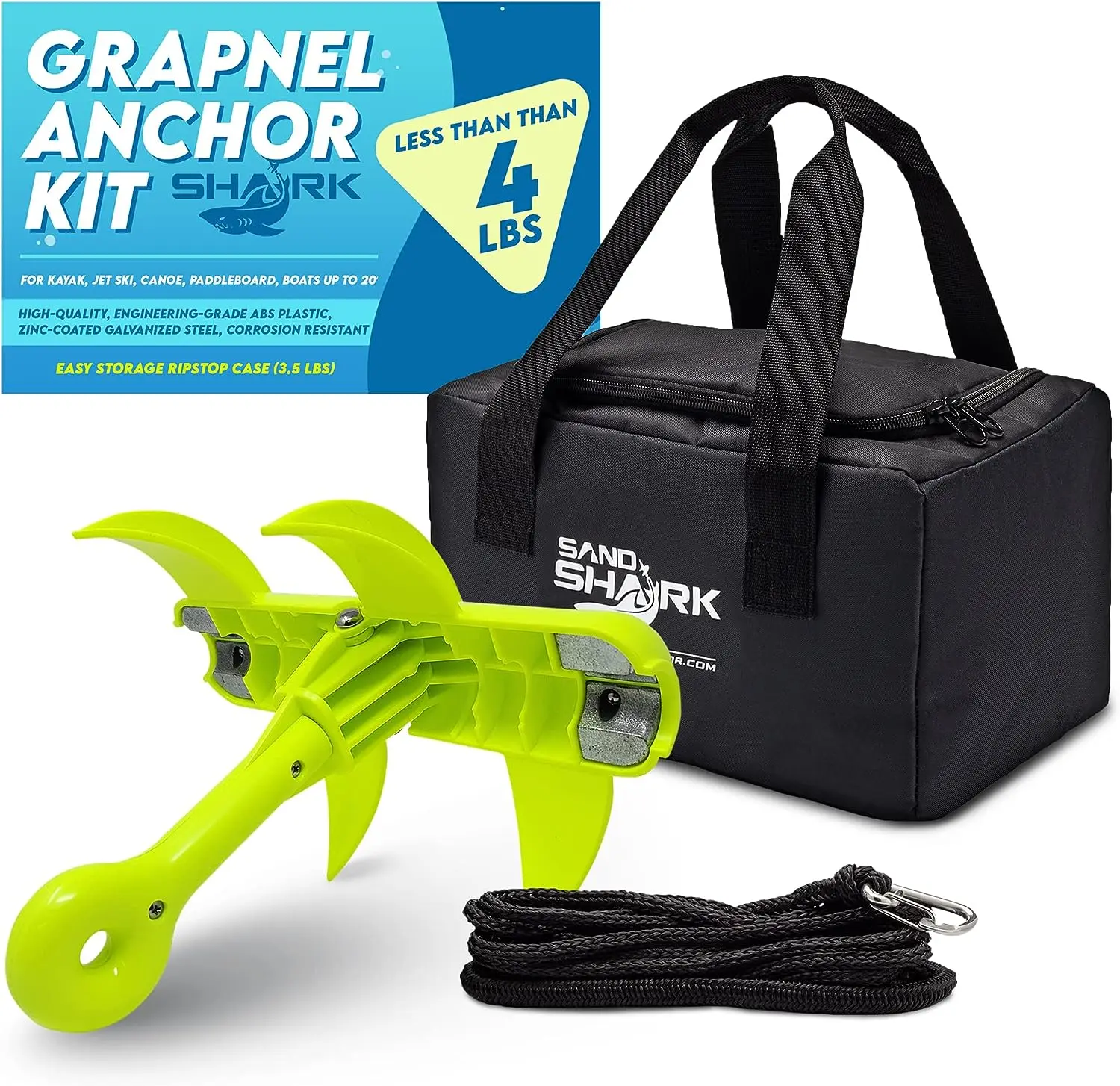 

JAWS Folding Grapnel Anchor Kit, 25\u201328ft Bungee Line, Easy Storage Rip-Stop Case, JetSki Anchor, Boat Anchor, Kayak Anchor,