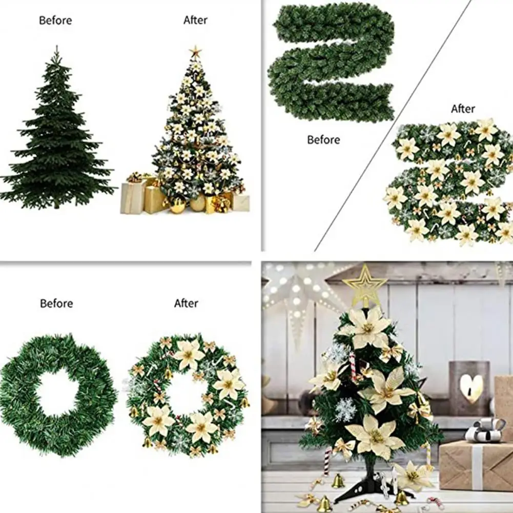 

120Pcs/Set Christmas Simulation Flower Pretty Long Lasting Canes Party Supplies Christmas False Flower Christmas Fake Flower