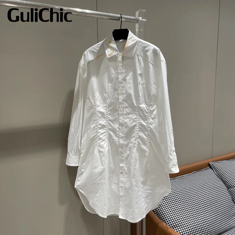 

2.6 GuliChic Women Casual Comfortable Turn Down Collar Long Sleeve Embroidery Letter Shirt Dress