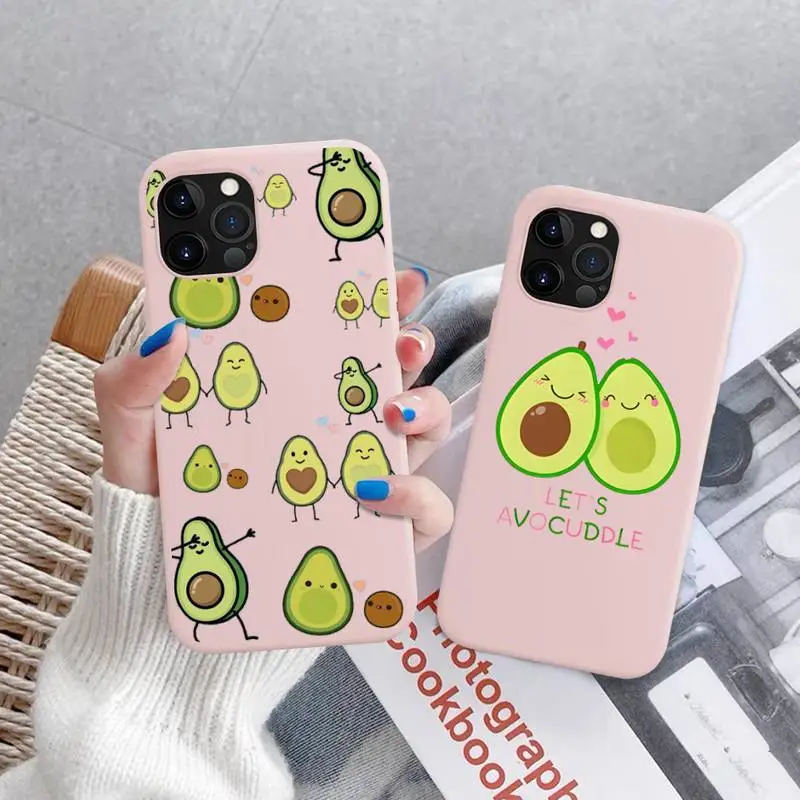 

FHNBLJ Fruit Avocado Phone Case for iPhone 11 12 13 Mini Pro Xs Max 8 7 6 6S Plus X XR Solid Candy Color Case