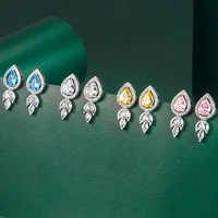 uilz romantic teardrop cubic zirconia white color stud earrings fashion leaf bridal wedding brincos jewelry for women