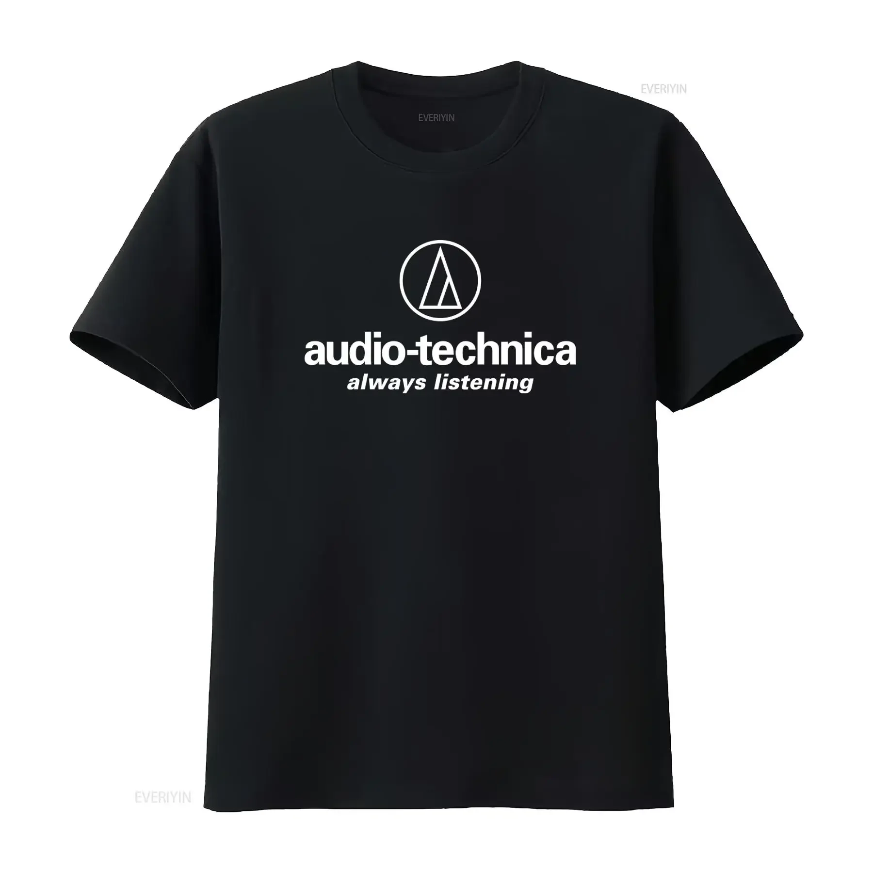 Фото Футболка с логотипом Audio Technica, дизайн «Always Listening», черный цвет, премиум-качество, идеально подходит для аудиофилов, винтажная, с эффектом потертости. №1