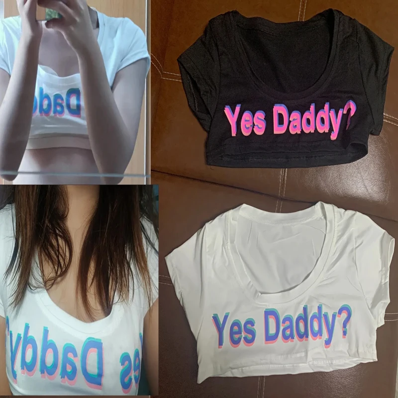

Пикантная Футболка с принтом надписи папа да, мягкое готическое бюстье, короткий топ, Милая футболка, летняя женская облегающая футболка в э...