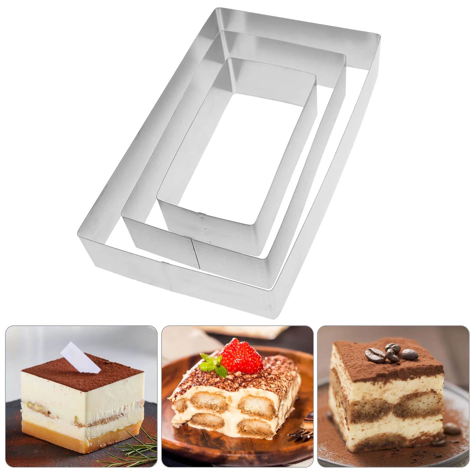 

3 Mousse Cake Mold Ring Stainless Steel Tiramisu Cheese Pie Pastry Rectangular Dessert Tool for Home Kitchen Silicone