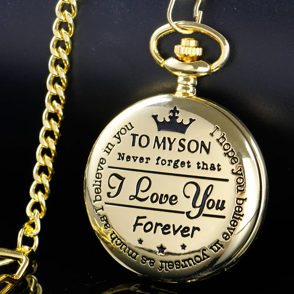 

New Design Creative Lettering To My Son Quartz Pocket Watch Men Fob Chain Best Gift For Son and Dad Souvenir