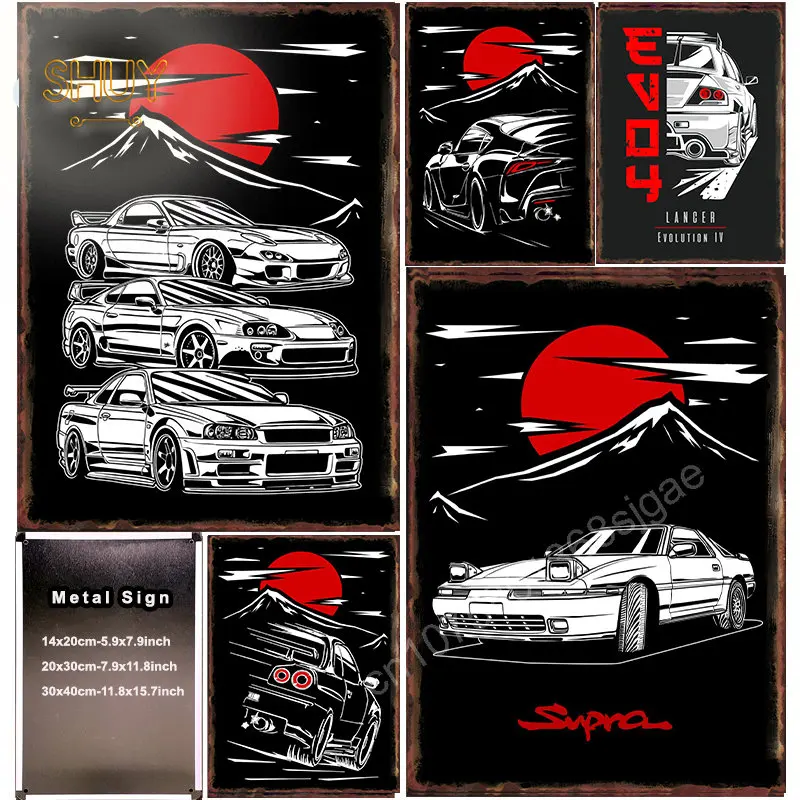 

JDM Racing Metal Tin Signs Car Printed Picture Hallway Wall Decor Iron Painting Posters Bar Pub Club Kitchen Home Decoration