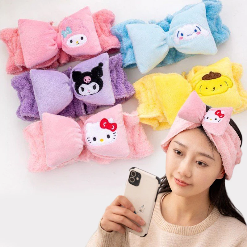 

Kawaii Sanrios Headband Hellokittys Kuromi Mymelody Cartoon Cute Quick-Drying Absorbent Headband Anime Mask Headwear Girl Gift