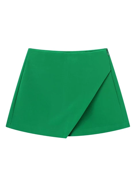 Clothes Women Fashion Asymmetrical Shorts Skirts High Waist Back Pockets Side Zipper Vintage Female Skort Solid Dress