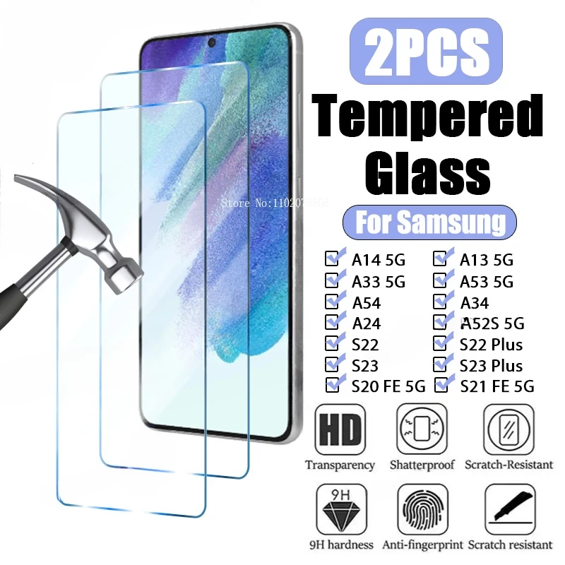 Закаленное стекло для Samsung Galaxy A54 A14 A13 A33 A53 A52S A73 S21S20 FE 5G S22S23 Plus Защита экрана A52A72 2