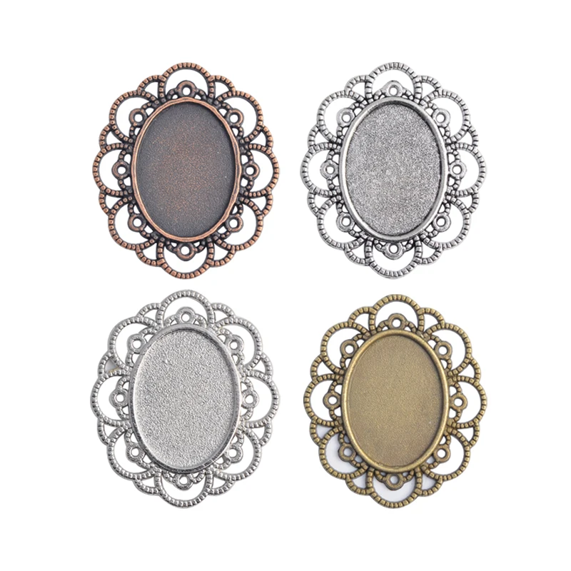 

5pcs 18x25mm Inner Size Antique Silver Plated Black Bronze Brooch Pin Flower Cameo Cabochon Base Setting