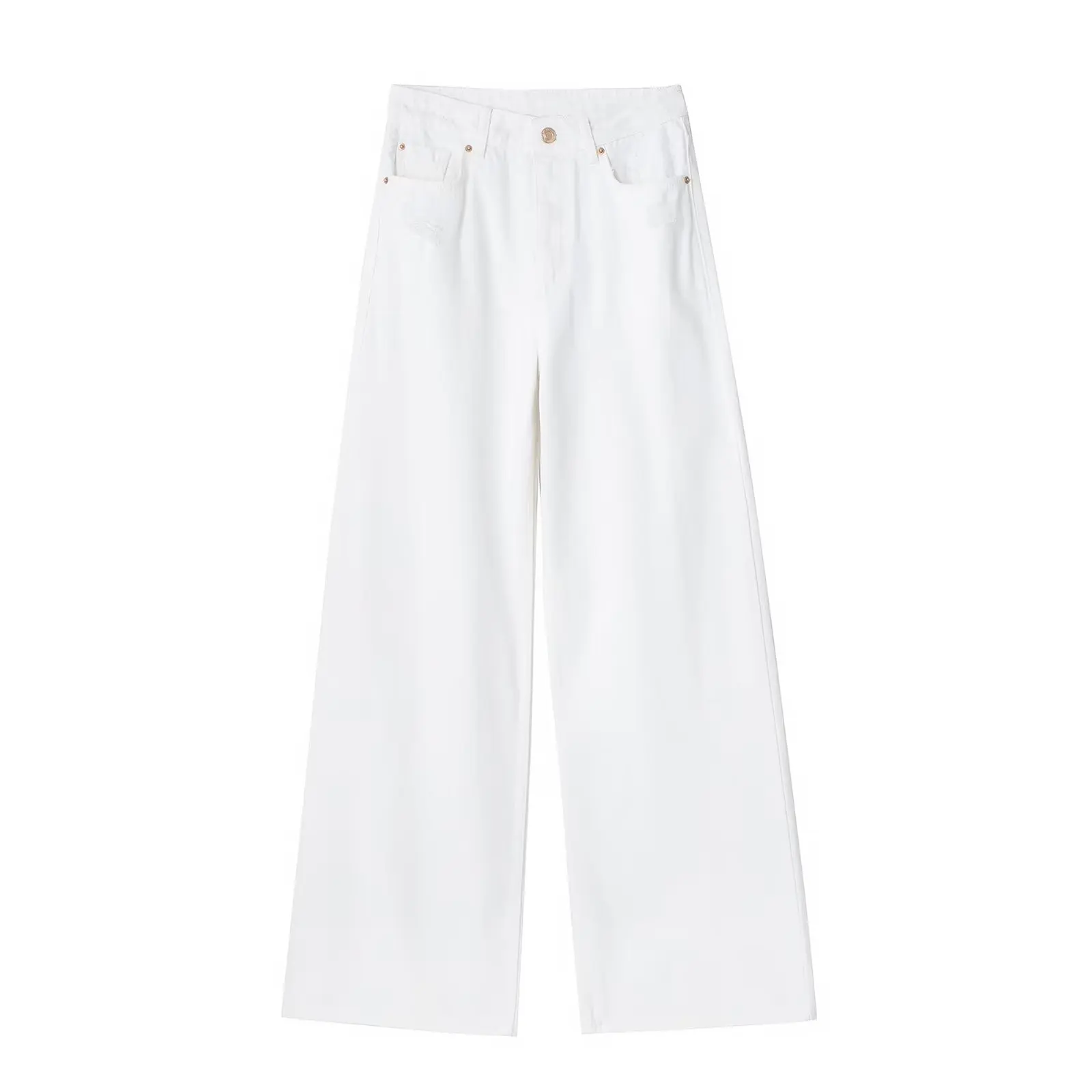 

PB&ZA Women 2023 New Chic Fashion High Waist Straight Jeans Vintage Zipper Fly Pockets Hem Female Denim Pants Mujer