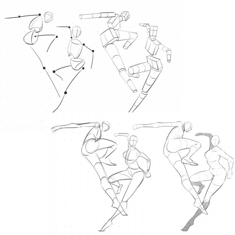 Игровая аниме структура человеческого тела. Динамическое уточнение книги персонажей для обучения по трассировке эскизов и рукописных учебников.