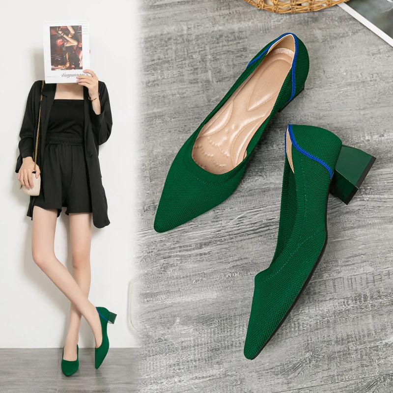 DIMANYU Women Dress Shoes 2023 New Large Size 41 42 43 Shoes Women Mid Heel Fashion Knitted Pointed Toe Women's Shoes