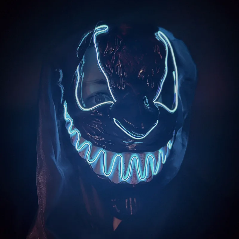 

Halloween Horror Mask LED Light Mask Funny Devil White Skull Mask Halloween Ghost Hair Light Mask Led Mask El Cold Light Mask