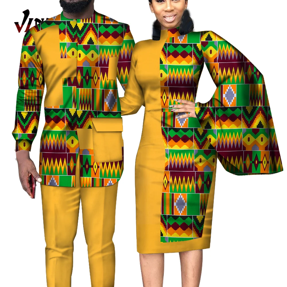 African Dresses for Women African Dresses for Couples Shirt and Pants Sets Lover Couples Clothes Print Long Dress Wyq312