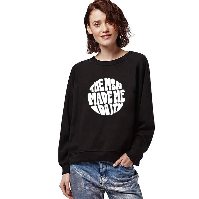 

Уличная одежда, винтажные толстовки в стиле панк с круглым вырезом, милый женский пуловер, свитшот с надписью «The Moon Me Do It»