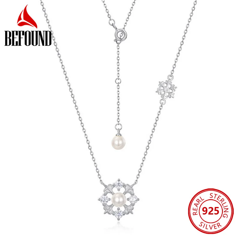 

925 чистое серебро женщины ожерелье, похожее на жемчужное украшение снежинки подвеска ожерелье темперамент рождественские драгоценности по...