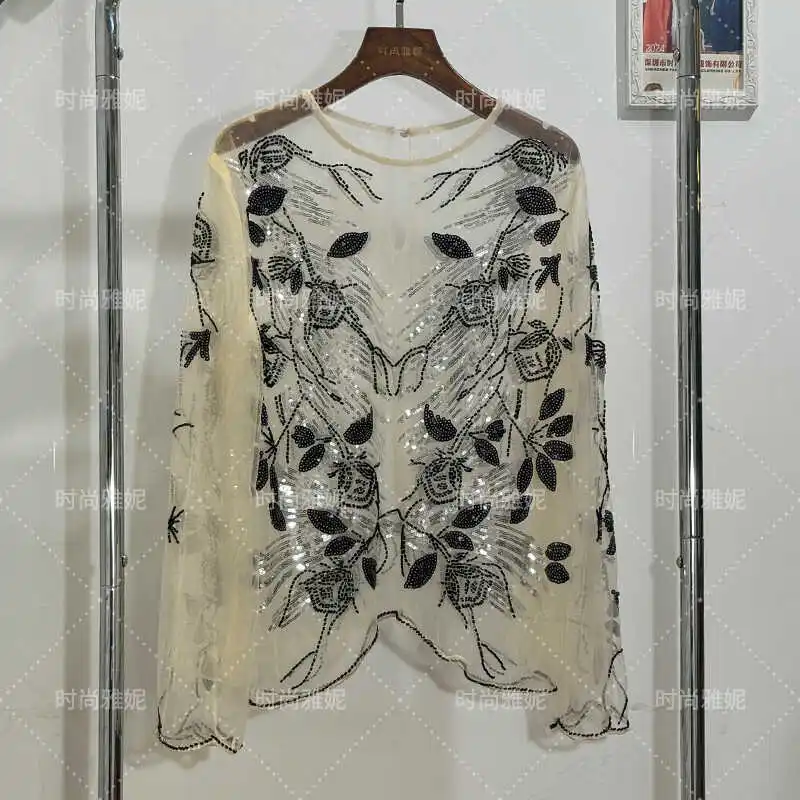 Новые модные европейские и американские тонкие прозрачные кружевные футболки с