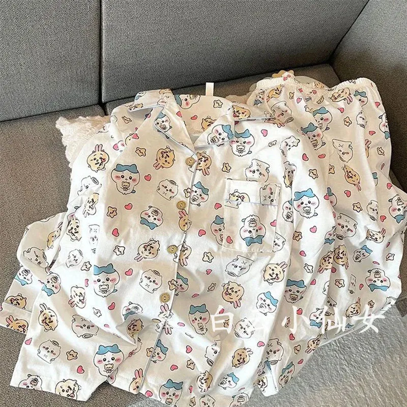 Kawaii Chiikawa пижамы милые осенне-зимние аниме мультфильм с длинными рукавами