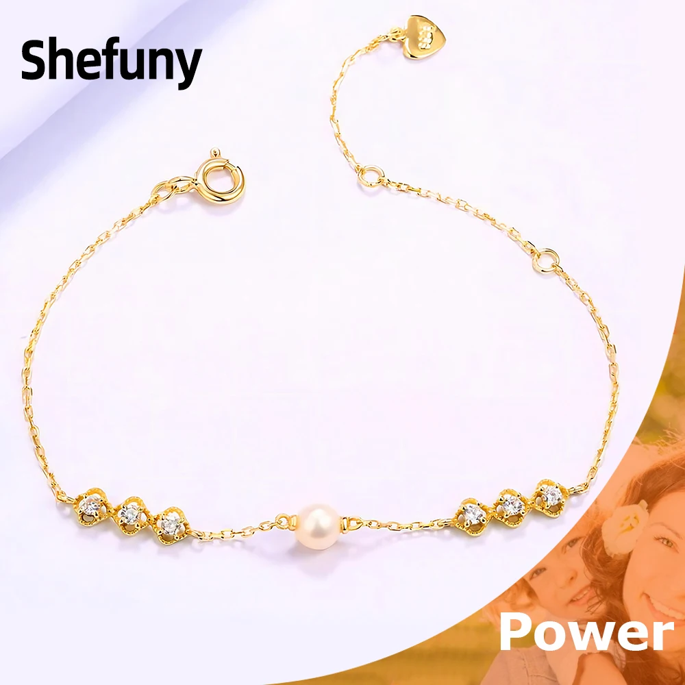 

Shefuny 925 Sterling Silver Retro Pearl Bracelet Irregular Geometry Gold Color Zirconia Bangle For Women Fine Jewelry Engagement