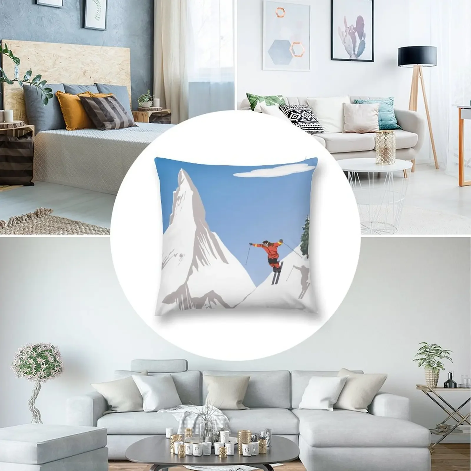 Zermatt Valais Швейцария лыжный плакат декоративная подушка наволочки для подушек