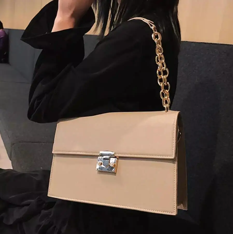 

Elegant Female Casual Flap Square Bag 2021 Summer New Quality Leather Women's Designer Handbag Lock Chain Shoulder Messenger Bag