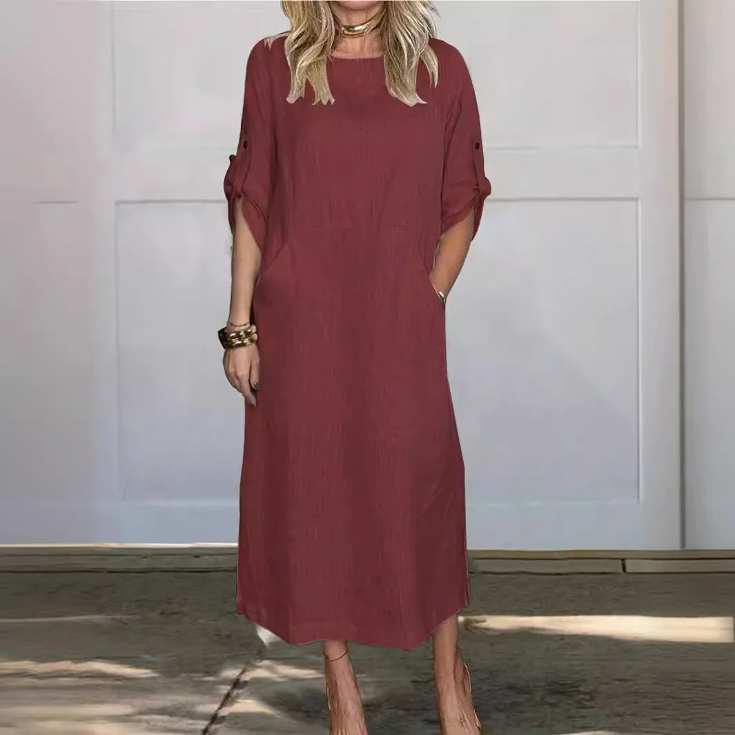 Платье женское длинное из хлопка и льна