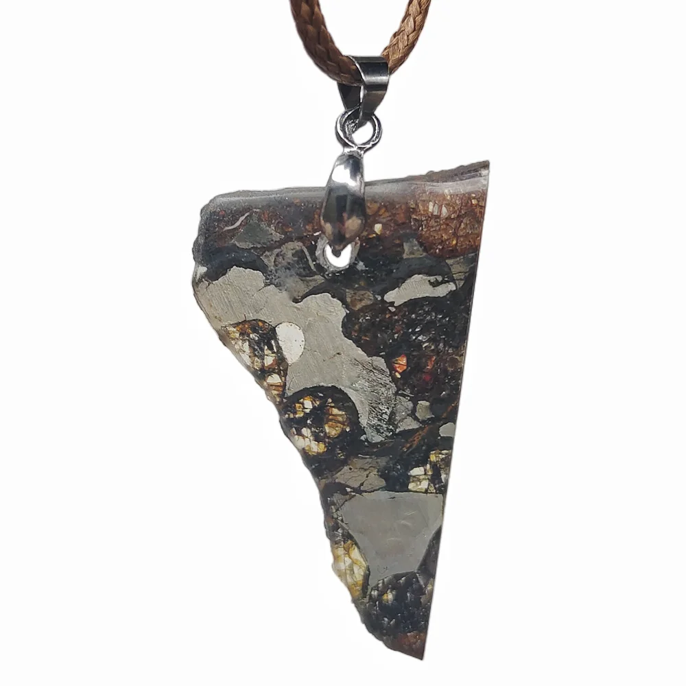 

Brenham, оливковая фотография, ожерелье из метеорита, натуральный метеорит, ювелирный подарок