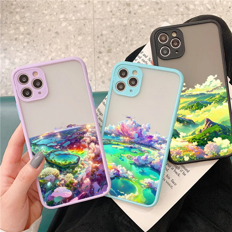 

Cartoon Anime Hand Painted Colorful Cloud In The Field Phone Case For iPhone 11 13 12 14 Pro Max 7 8 Plus SE2 X XR XS Back Cover