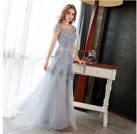 2022 luxury gray red cocktail dresses beading o neck a line applique cap sleeve tulle backless handmade evening party prom gowns