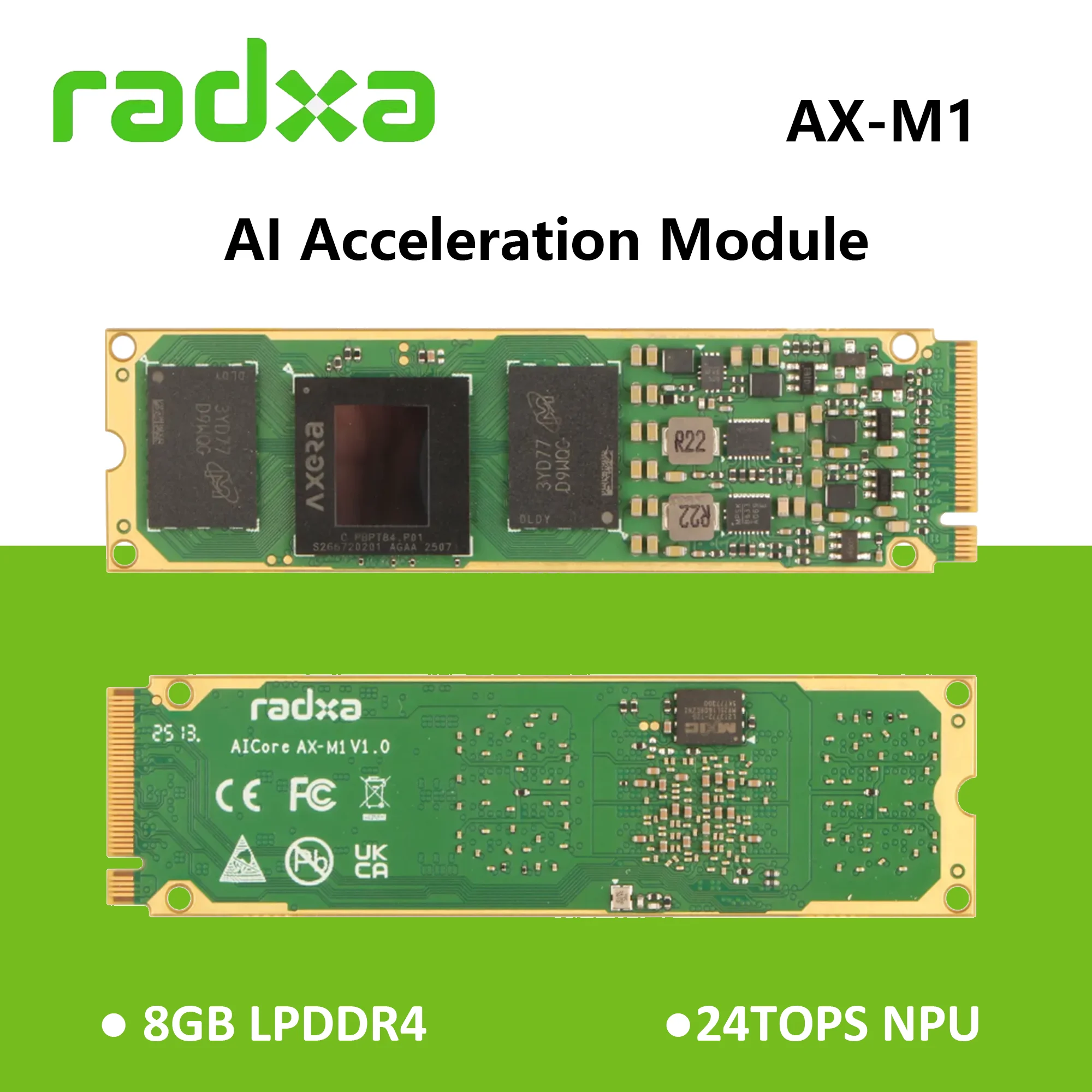 Фото Модуль ускорения ИИ VivaCTRadxa AICore AX-M1 Axera AX8850, 24 TOPS@INT8, 8 ГБ ОЗУ LPDDR4X, M.2 2280, совместим с ROCK 5B+ Roc №2