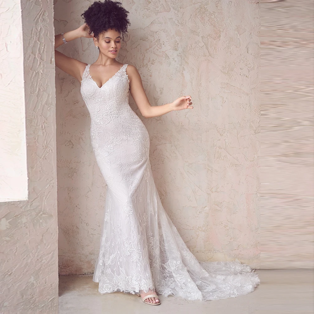 

Lover Kiss Elegant Dresses Mermaid Wedding Dress Tank Sleeves Lace Appliques Bridal Gowns Boho Vestidos De Noiva
