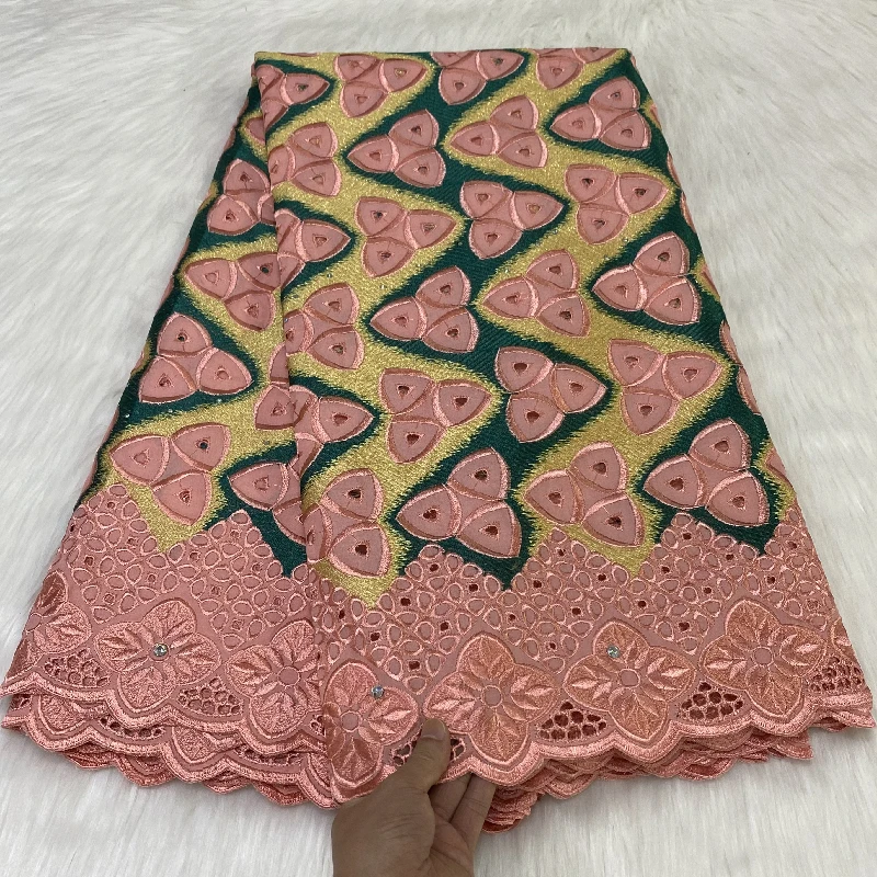 

5 Yard Swiss Voile Lace Fabric 2022 Latest Heavy Beaded Embroidery African 100% Cotton Popular Dubai Style For The Party 7L10103