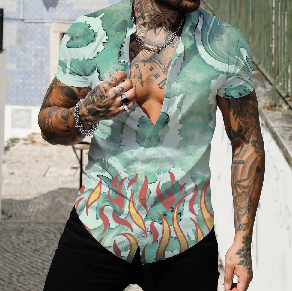 Camisa hawaiana de manga corta para hombre, ropa de calle 3d, informal, sencilla, a la moda, para playa, Tops con solapa, 2022