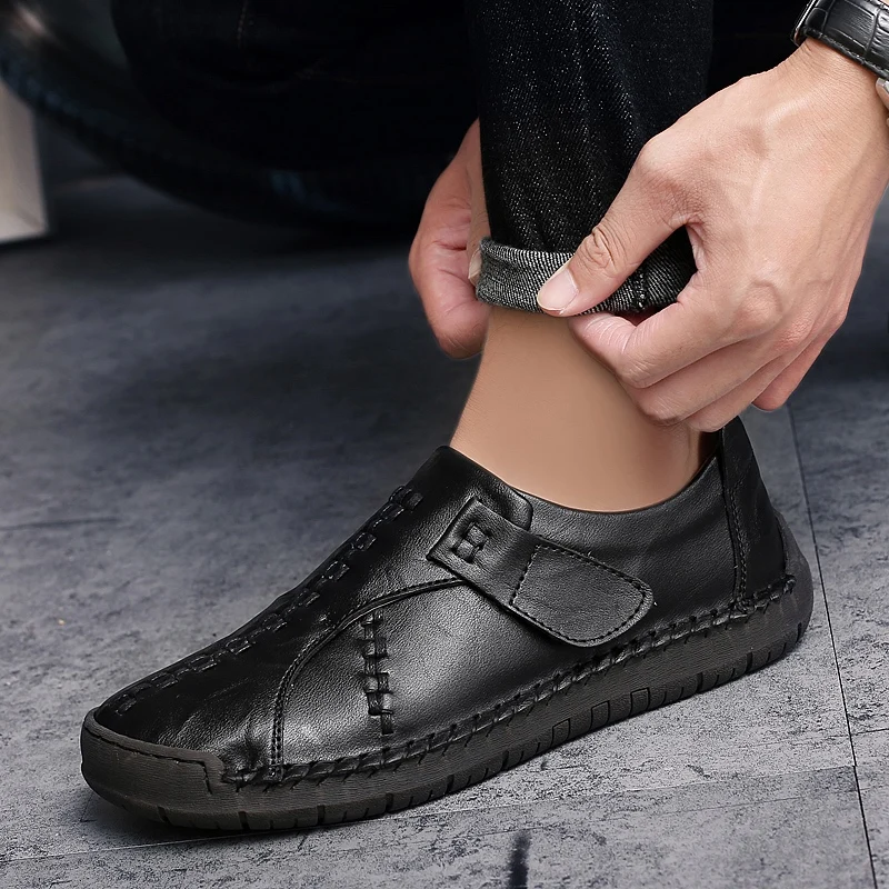 

Men Leather Driving Shoes New Fashion Docksides Classic Boat Shoes handmade Brand Design Flats Loafers For Men big size 48